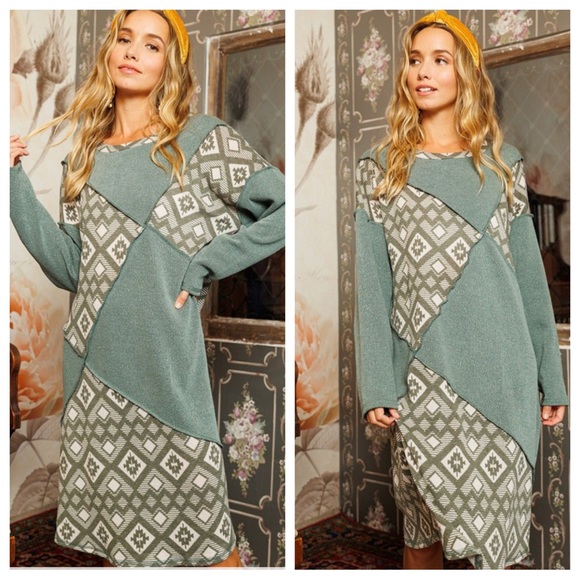 14 Boho Color block Midi Dress - Picture 3 of 4